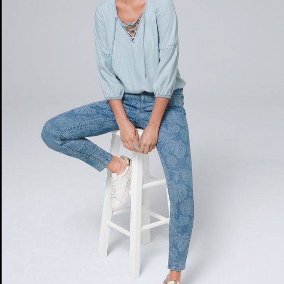 Palm Leaf Laser Printed Skinny Jean - Picture 5 of 6